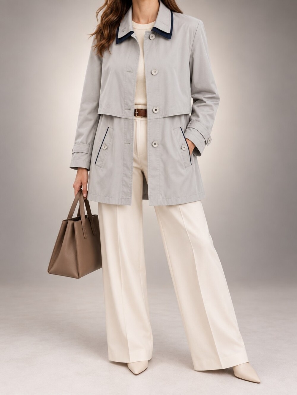 🇨🇦 Fen-Nelli Vintage Double Collar Trench Coat Made in Canada Beige Navy